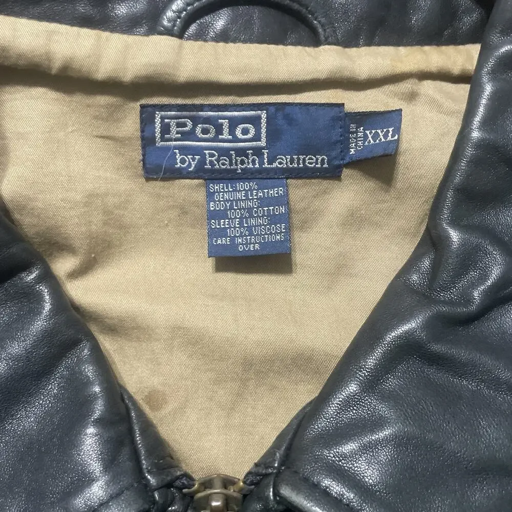 Vintage Polo Ralph Lauren Jacket Mens XXL Black Lambskin Leather Full Zip Pony